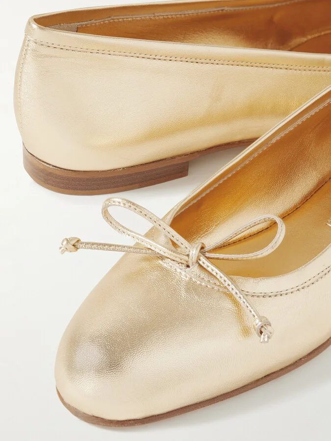 Manolo Blahnik - Veralli Metallic Leather Ballet Flats - Gold - Image 4