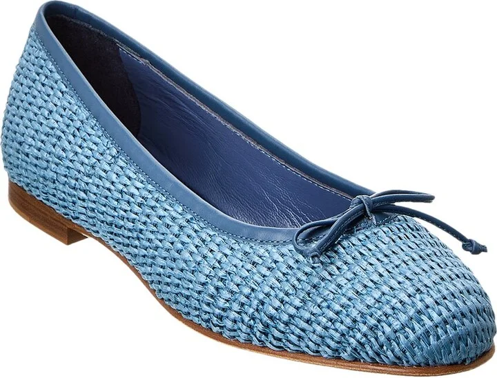 Manolo Blahnik Veralli Raffia & Leather Flat