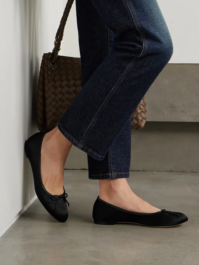 Manolo Blahnik - Verallim 10 Bow-detailed Leather-trimmed Satin Ballet Flats - Black - Image 2