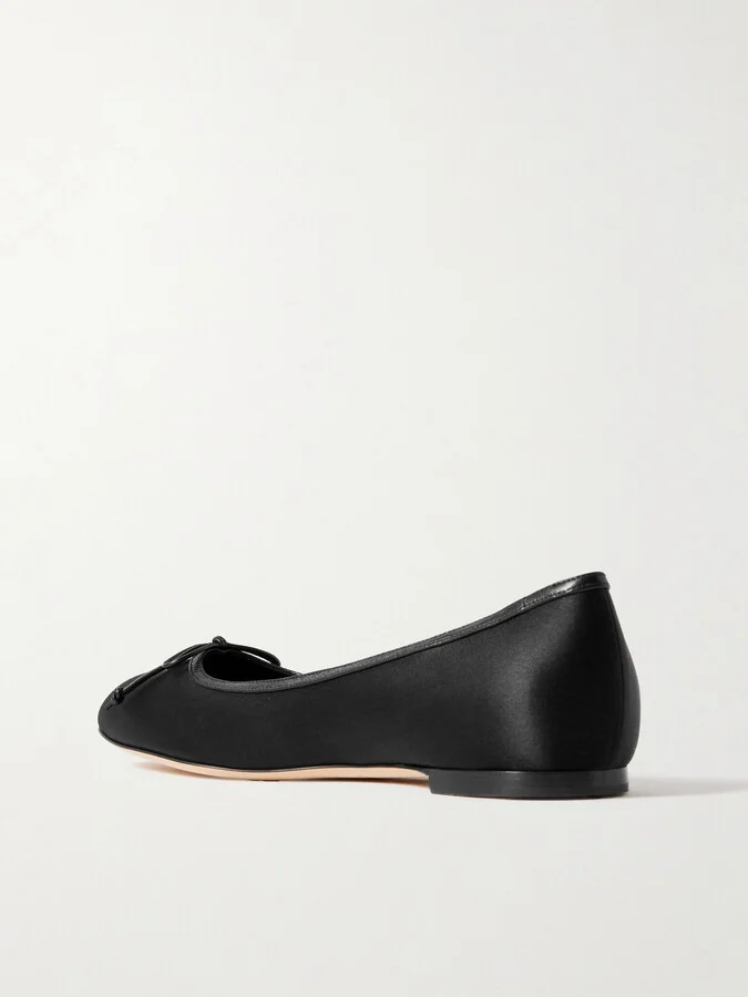 Manolo Blahnik - Verallim 10 Bow-detailed Leather-trimmed Satin Ballet Flats - Black - Image 3