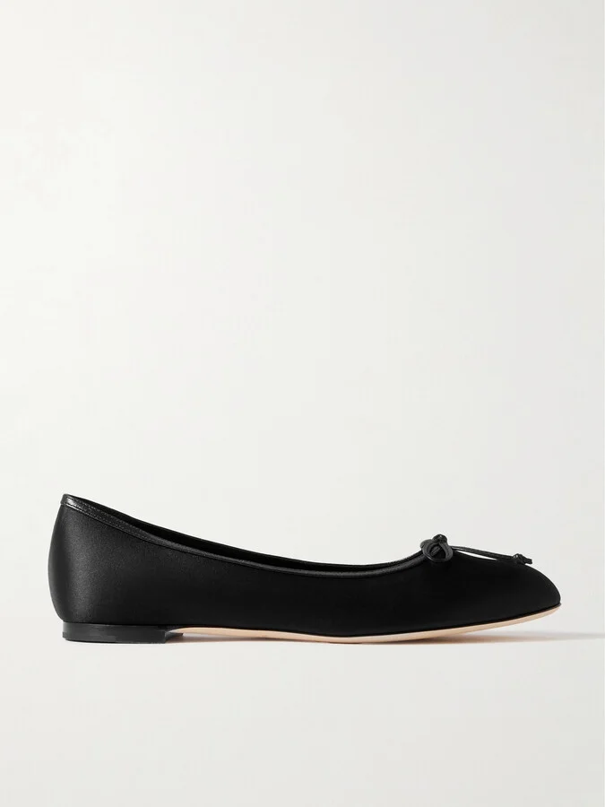 Manolo Blahnik - Verallim 10 Bow-detailed Leather-trimmed Satin Ballet Flats - Black