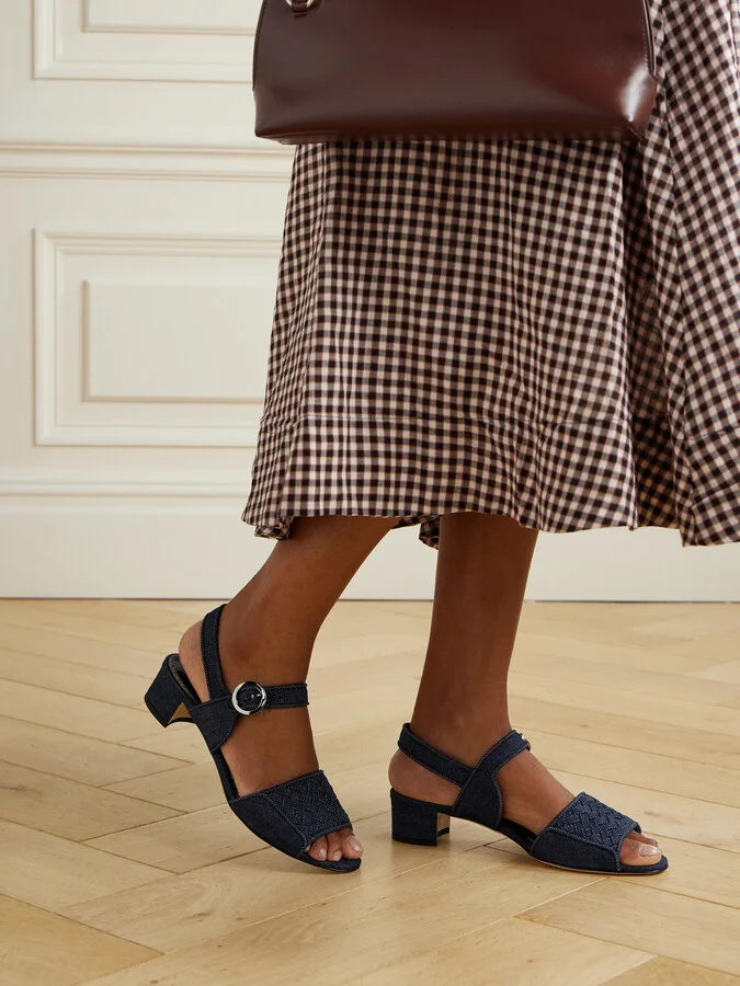 Manolo Blahnik - Vibius 30 Herringbone Denim Sandals - Blue - Image 2