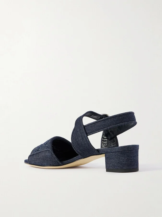 Manolo Blahnik - Vibius 30 Herringbone Denim Sandals - Blue - Image 3