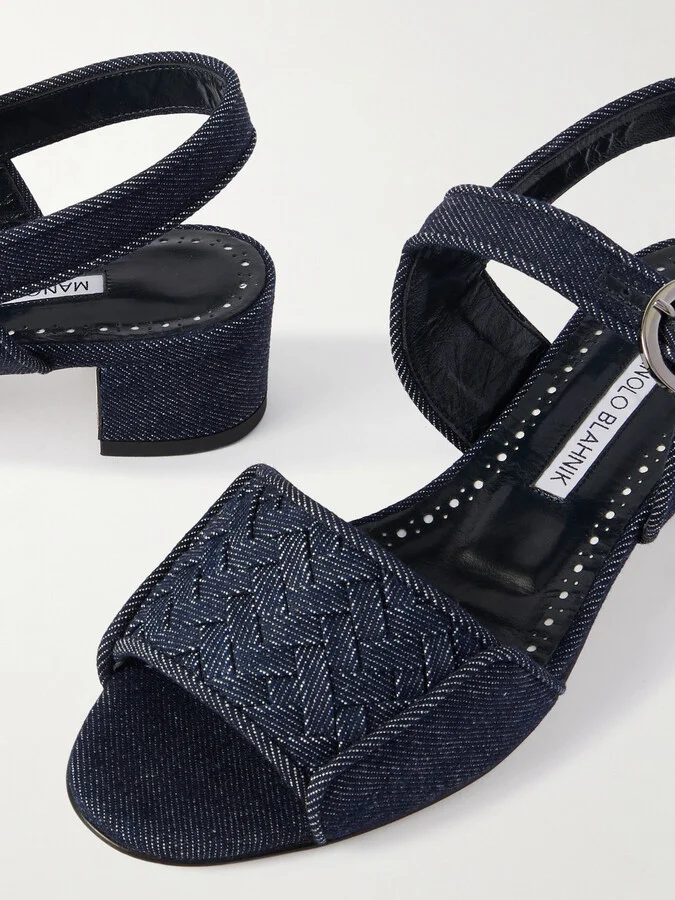 Manolo Blahnik - Vibius 30 Herringbone Denim Sandals - Blue - Image 4