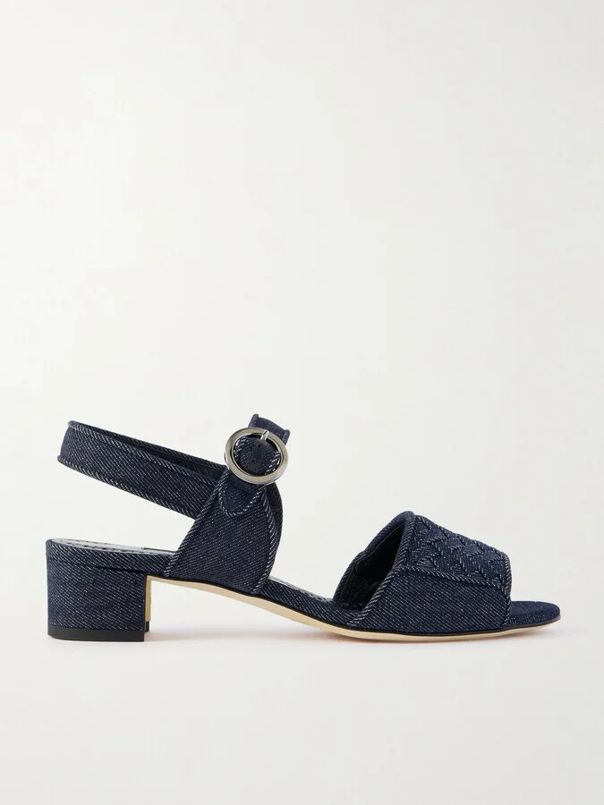 Manolo Blahnik - Vibius 30 Herringbone Denim Sandals - Blue
