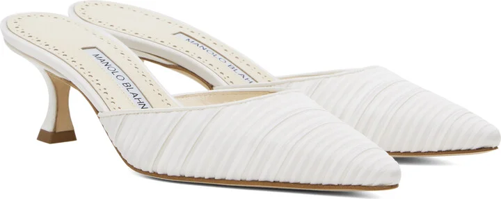 Manolo Blahnik White Carolynemu Mules - Image 4