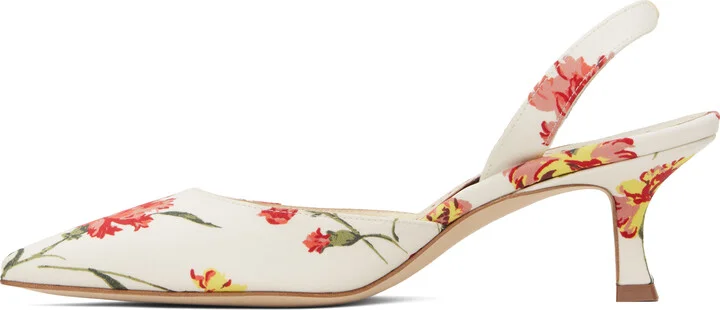 Manolo Blahnik White & Pink Carolyne Heels - Image 3