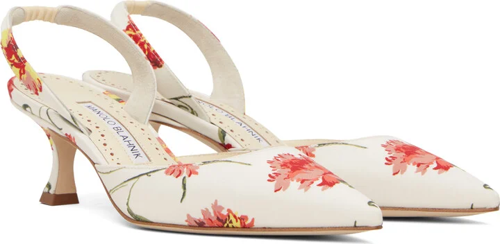 Manolo Blahnik White & Pink Carolyne Heels - Image 4