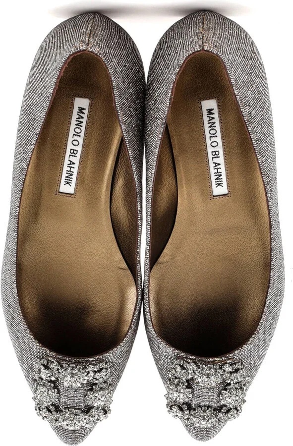 Manolo Blahnik Women's Hangisi Flats Glitter Fabric - Image 2