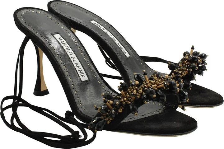 Manolo Blahnik Women's Leather Embellished Strappy Sandal (Authentic Pre- Loved)