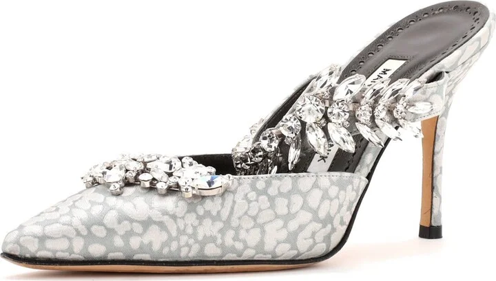 Manolo Blahnik Women's Lurum Heeled Mules Jacquard 90