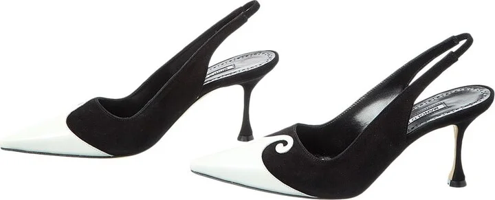 Manolo Blahnik Zaborus 70 Leather & Suede Slingback Pump (Authentic Pre-Loved) - Image 2