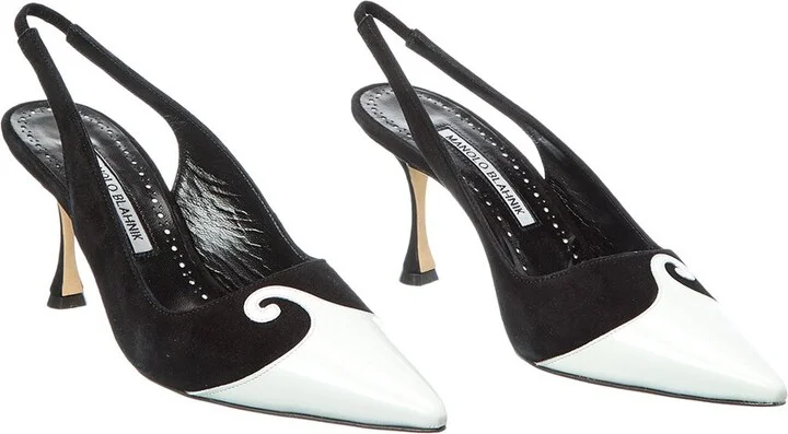 Manolo Blahnik Zaborus 70 Leather & Suede Slingback Pump (Authentic Pre-Loved)