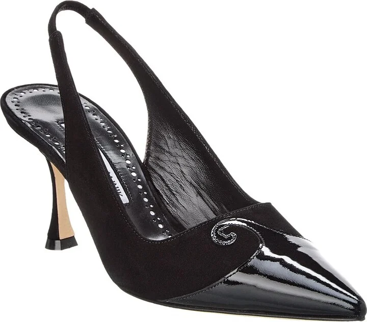 Manolo Blahnik Zaborus 70 Leather & Suede Slingback Pump