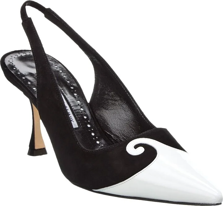 Manolo Blahnik Zaborus 70 Leather & Suede Slingback Pump