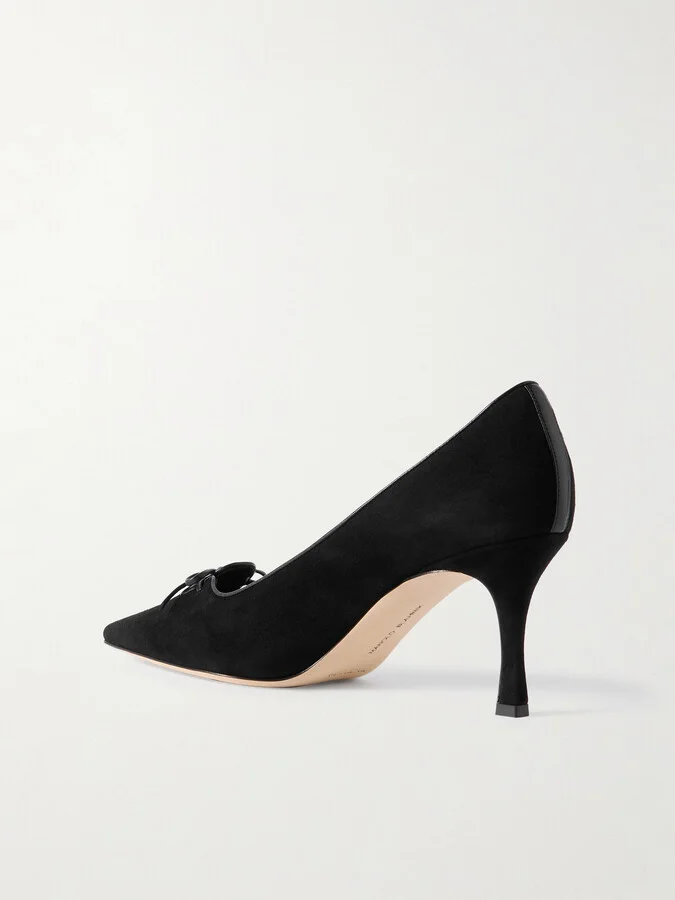 Manolo Blahnik - Zaman 70 Leather-trimmed Suede Pointed-toe Pumps - Black - Image 3