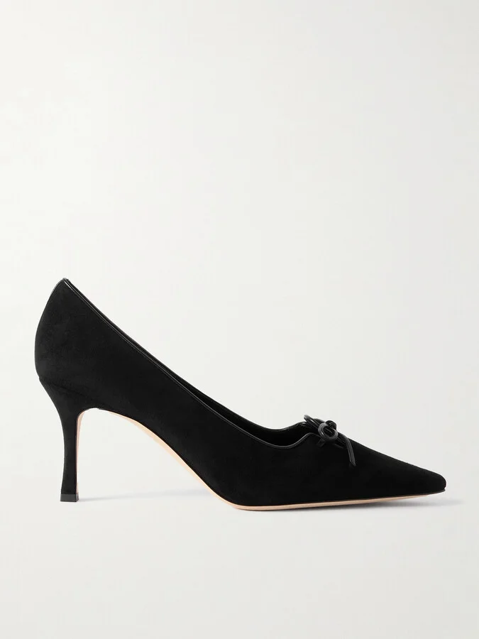 Manolo Blahnik - Zaman 70 Leather-trimmed Suede Pointed-toe Pumps - Black
