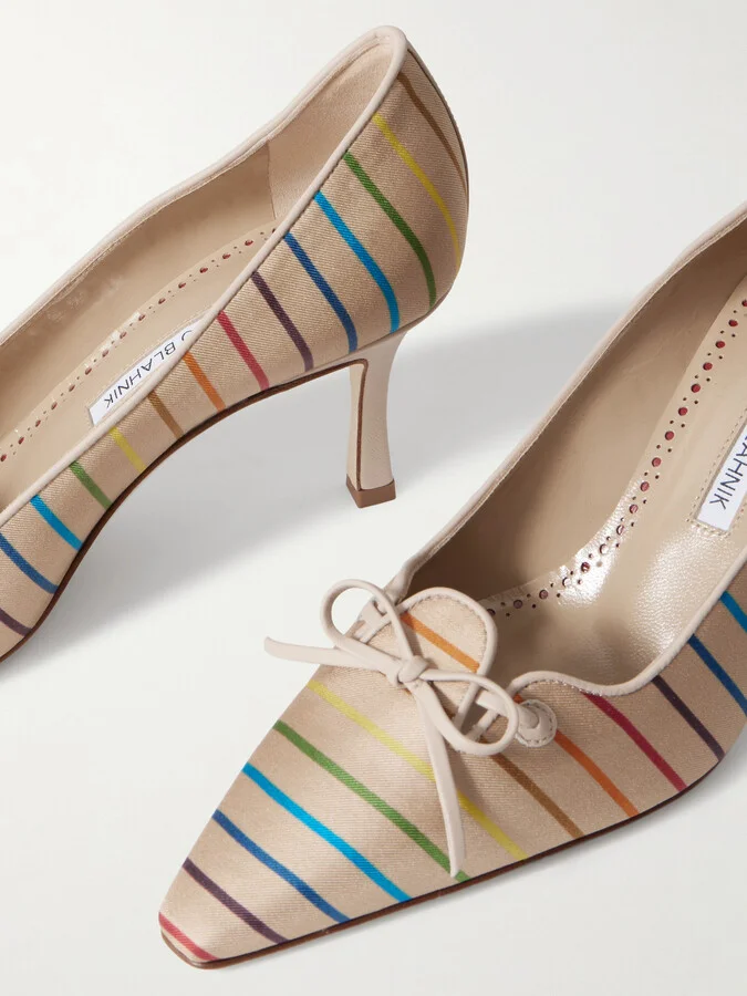 Manolo Blahnik - Zaman 70 Striped Satin-twill Pumps - Multi - Image 4