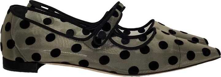 Manolo Blanhnik Campari Polka Dot Mary Jane Flats in White Polyamide