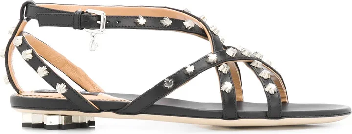 Maple Leaf Studded Flat Sandals