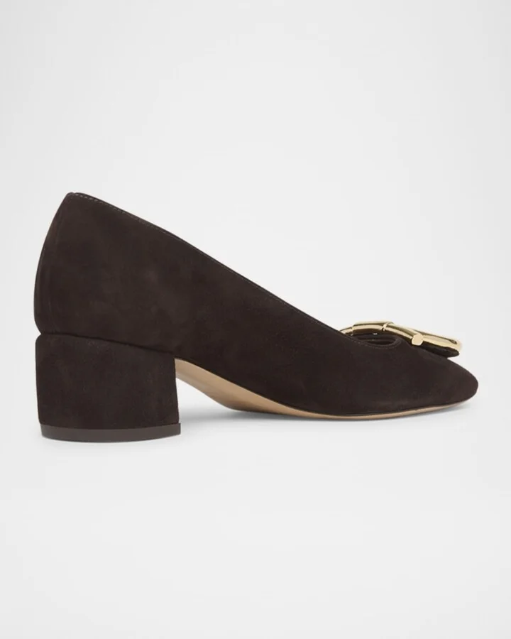 Mara Suede Gancini Block-Heel Pumps - Image 3