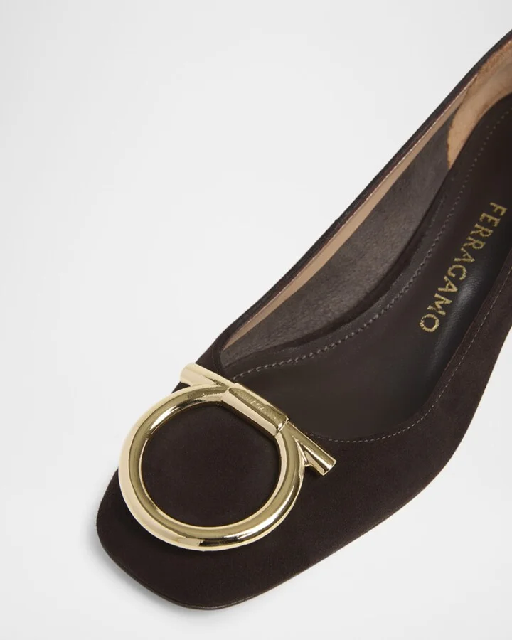 Mara Suede Gancini Block-Heel Pumps - Image 5