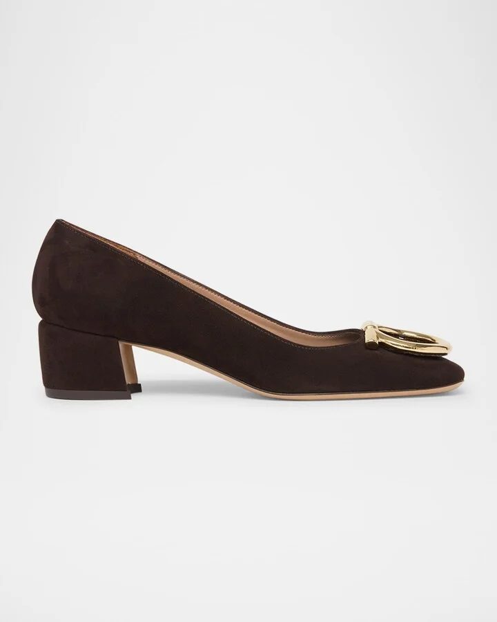 Mara Suede Gancini Block-Heel Pumps