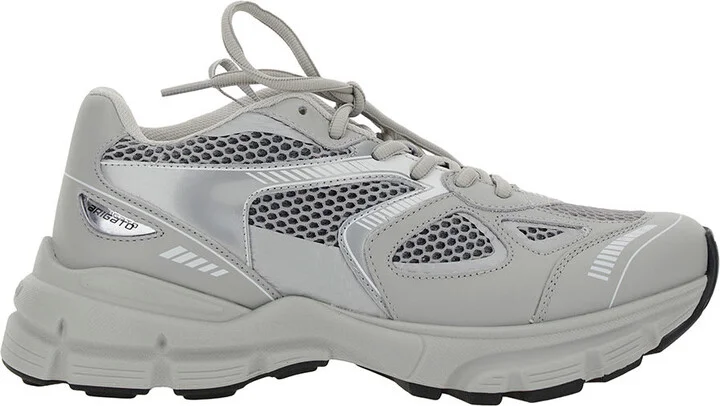 'marathon Runner' Grey Low Top Sneakers With Reflective Details In Leather Blend Woman