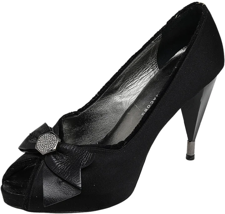 Marc By Marc Jacobs Black Satin Bow Peep Toe Pumps Size 39