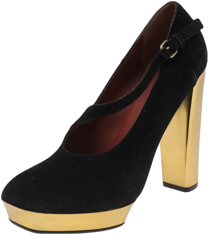 Marc by Marc Jacobs Black Suede Platform Block Heel Pumps Size 38.5