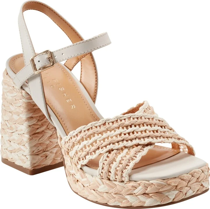 Marc Fisher Ltd Women's Juliey Woven Block Heel Platform Sandals - Cream/Natural