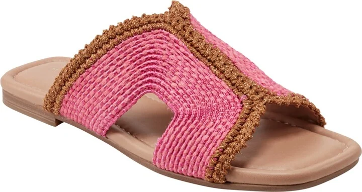 Marc Fisher Ltd Women's Nashie Slip On Square Toe Flat Sandals - Pink/Dark Natural