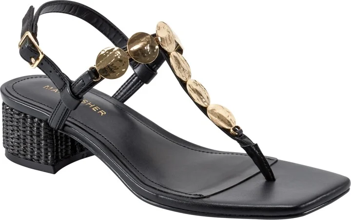 Marc Fisher Women's Caylie Embellished T-Strap Block Heel Sandals