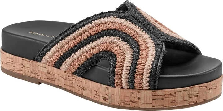 Marc Fisher Women's Erim Woven Slip-On Flatform Sandals - Black/Brown Multi