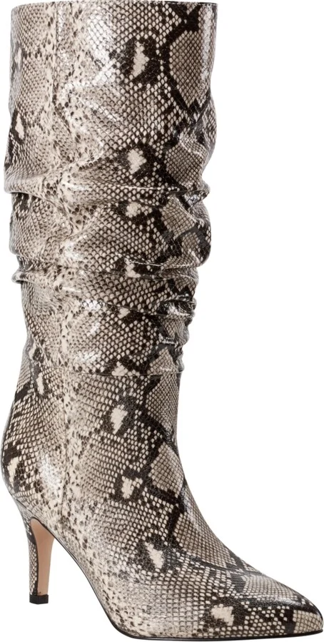 Marc Fisher Women's Idaley Stiletto Heel Pointy Toe Dress Boots - Black, Beige Snake Multi