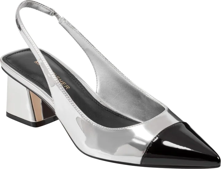 Marc Fisher Women's Laglie Pointy Toe Dress Slingback Pumps - Silver/Black Multi