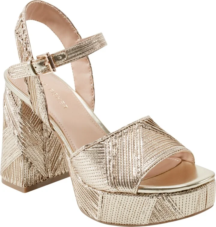 Marc Fisher Women's Seleny Metallic High Block Heel Platform Sandals - Image 10