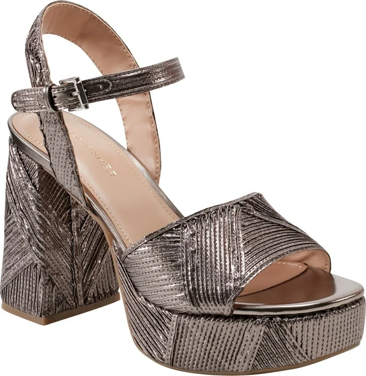Marc Fisher Women's Seleny Metallic High Block Heel Platform Sandals