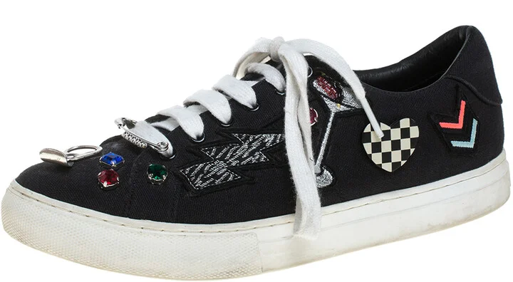 Marc Jacobs Black Canvas Patches And Embellished Low Top Sneakers Size 39