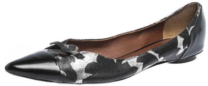 Marc Jacobs Black/Silver Leather And Patent Pointed Toe Bow Ballet Flats Size 40