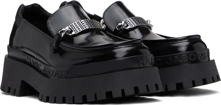 Marc Jacobs Black 'The Leather Barcode Monogram' Loafers - Image 4