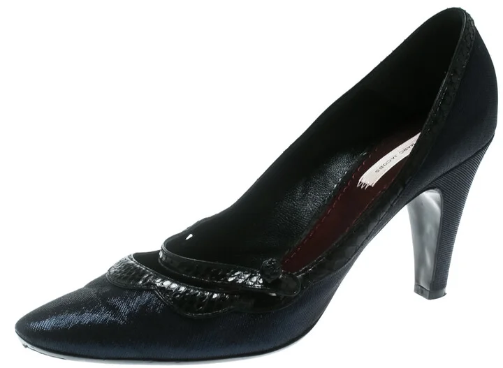 Marc Jacobs Blue Fabric With Python Leather Trim Pumps Size 40