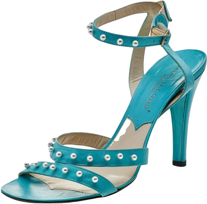 Marc Jacobs Blue Leather Embellished Ankle Strap Sandals Size 38