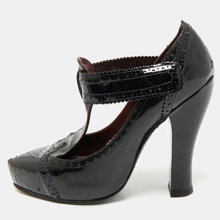Marc Jacobs Burgundy/Black Patent Leather Mary Jane Pumps Size 37