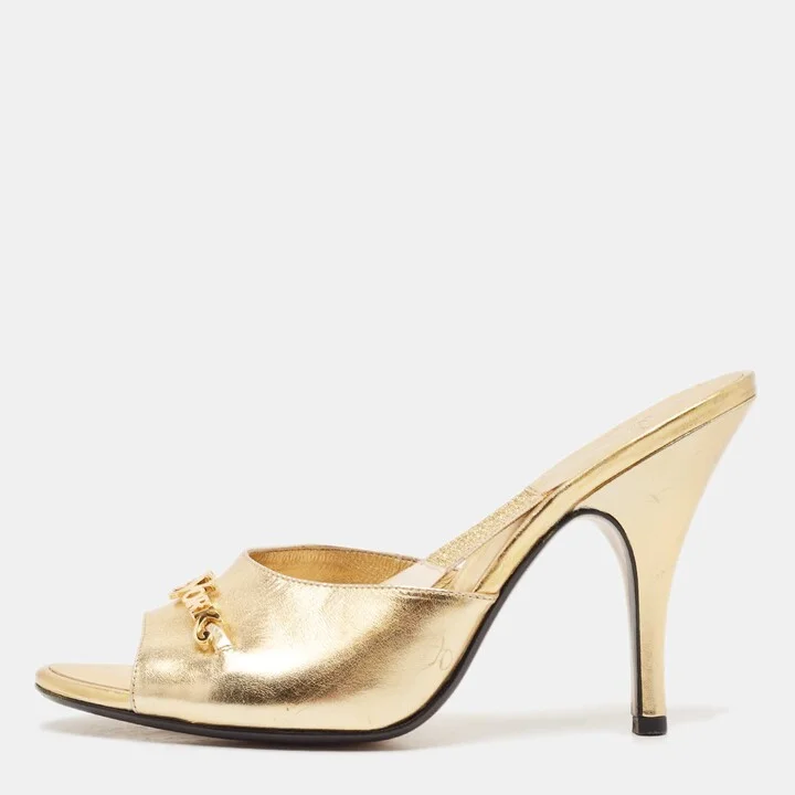 Marc Jacobs Gold Leather Slide Sandals Size 39