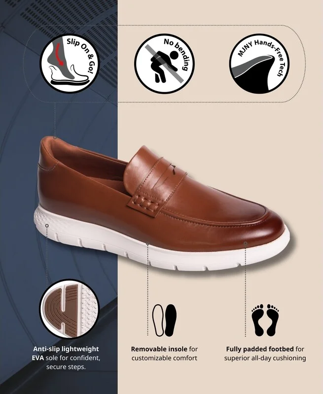 Marc Joseph New York Men's Douglas Street Hands-Free Slip On Technology Lightweight Leather Penny Loafers - Image 2