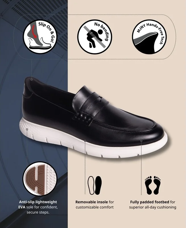 Marc Joseph New York Men's Douglas Street Hands-Free Slip On Technology Lightweight Leather Penny Loafers - Image 7