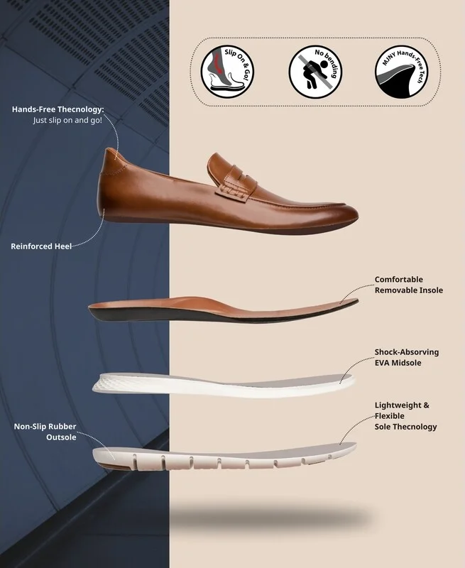 Marc Joseph New York Men's Douglas Street Hands-Free Slip On Technology Lightweight Leather Penny Loafers - Image 8
