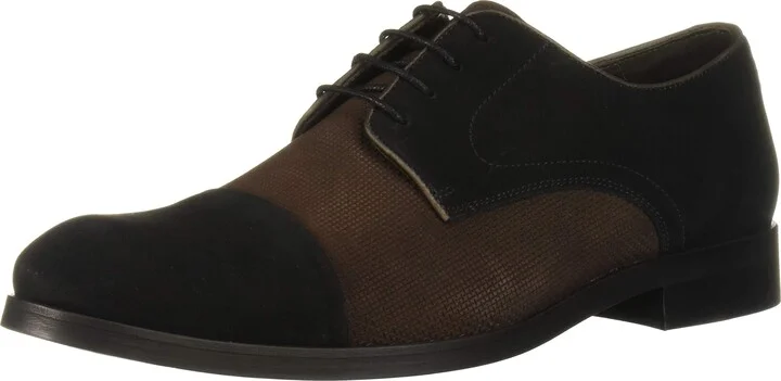 Marc Joseph New York Men's Genuine Leather Luxury Gold Collection Captoe Laceup Dress Shoe Loafer Black Nubuck/Brown 12 M US