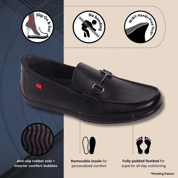 Marc Joseph New York | Mens Hands Free Slip On Elliot Road Casual Buckle Loafers - Black Vegan Grainy Leather, - Image 2